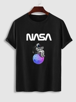 T-shirt Motif de Lettre Astronaute à Manches Courtes Xl Noir