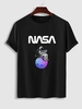 T-shirt Motif de Lettre Astronaute à Manches Courtes Xxl Noir