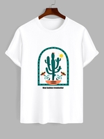 T-shirt Motif de Lettre Cactus à Manches Courtes S Blanc