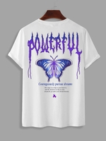 T-shirt Motif de Lettre POWERFUL et Papillon à Manches Courtes L Blanc