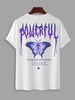 T-shirt Motif de Lettre POWERFUL et Papillon à Manches Courtes Xxl Blanc