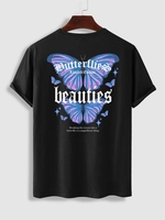 T-shirt Motif de Papillion à Manches Courtes Xl Noir