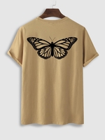 T-shirt Motif de Papillon à Manches Courtes en Coton L Café lumière