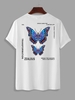 T-shirt Motif de Papillon et de Slogan à Manches Courtes Xxl Blanc