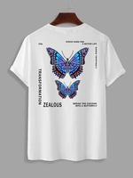 T-shirt Motif de Papillon et de Slogan à Manches Courtes Xxl Blanc