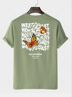 T-shirt Motif de Papillon et WEST COAST à Manches Courtes L Vert clair