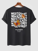T-shirt Motif de Papillon et WEST COAST à Manches Courtes S Noir