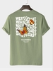 T-shirt Motif de Papillon et WEST COAST à Manches Courtes Xl Vert clair