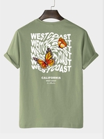 T-shirt Motif de Papillon et WEST COAST à Manches Courtes Xl Vert clair
