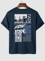 T-shirt Motif de Paysage Lettre Brooklyn Bridge New York et de Architecture à Manches Courtes S Bleu profond