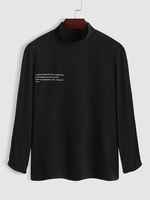 T-shirt Motif de Phrase Manches Longues à Col Haut L Noir