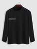 T-shirt Motif de Phrase Manches Longues à Col Haut M Noir