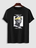 T-shirt Motif de Sculpture en Coton à Manches Courtes L Noir