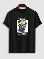 T-shirt Motif de Sculpture en Coton à Manches Courtes Xl Noir
