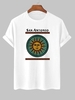 T-shirt Motif de Soleil à Imprimé Ethnique à Manches Courtes L Blanc