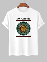 T-shirt Motif de Soleil à Imprimé Ethnique à Manches Courtes L Blanc