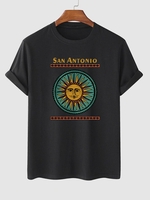 T-shirt Motif de Soleil à Imprimé Ethnique à Manches Courtes L Noir