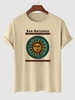 T-shirt Motif de Soleil à Imprimé Ethnique à Manches Courtes M Café lumière