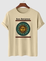 T-shirt Motif de Soleil à Imprimé Ethnique à Manches Courtes M Café lumière