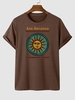 T-shirt Motif de Soleil à Imprimé Ethnique à Manches Courtes M Café profond