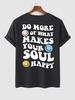 T-shirt Motif de Visage de Slogan Sourire Graphique à Manches Courtes L Noir