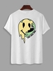 T-shirt Motif de Visage en Sourire à Manches Courtes M Blanc