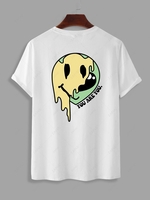 T-shirt Motif de Visage en Sourire à Manches Courtes M Blanc