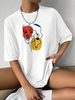 T-shirt Oversize à Imprimé Figure Graphique à Manches Courtes M Blanc