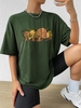 T-shirt Oversize à Imprimé Graphique Feuille Champignon à Manches Courtes L Vert