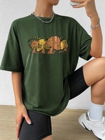 T-shirt Oversize à Imprimé Graphique Feuille Champignon à Manches Courtes L Vert