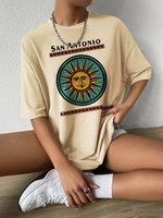 T-shirt Oversize à Imprimé Graphique Lettre Soleil à Manches Courtes M Café lumière