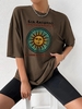 T-shirt Oversize à Imprimé Graphique Lettre Soleil à Manches Courtes M Café profond