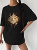 T-shirt Oversize à Imprimé Graphique Soleil à Manches Courtes Xl Noir