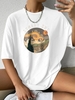 T-shirt Oversize à Imprimé Lettre à Manches Courtes L Blanc