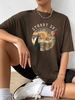 T-shirt Oversize à Imprimé Lettre à Manches Courtes S Café profond