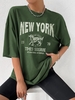 T-shirt Oversize à Imprimé Lettre NEW YORK Graphique Animal à Manches Courtes S Vert