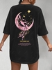 T-shirt Oversize à Imprimé Lettre STARRY SKY Graphique Lune et Soleil à Manches Courtes S Noir