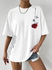 T-shirt Oversize à Imprimé Rose et Lettre à Manches Courtes M Blanc