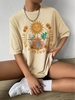 T-shirt Oversize à Imprimé Tournesol Lettre Graphique à Manches Courtes S Café lumière