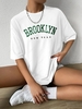 T-shirt Oversize à Lettre Brodée BROOKLYN à Manches Courtes S Blanc