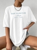 T-shirt Oversize à Lettre Brodée NEW YORK à Manches Courtes S Blanc