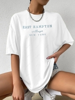 T-shirt Oversize à Lettre Brodée NEW YORK à Manches Courtes S Blanc