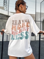 T-shirt Oversize à Lettre Graphique TRAVEL MORE WORRY LESS L Blanc