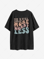 T-shirt Oversize à Lettre Graphique TRAVEL MORE WORRY LESS Xl Noir