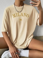T-shirt Oversize à Lettre MILANO Brodé à Manches Courtes Xl Café lumière
