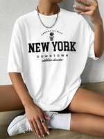 T-shirt Oversize à Lettre NEW YORK à Manches Courtes S Blanc
