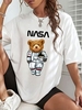 T-shirt Oversize Astronaute Graphique Ours L Blanc