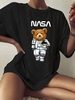 T-shirt Oversize Astronaute Graphique Ours L Noir