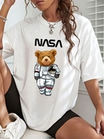 T-shirt Oversize Astronaute Graphique Ours M Blanc