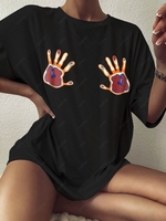 T-shirt Oversize Empreinte de Main Graphique M Noir